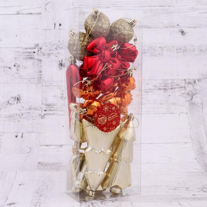 Набор украшений пластик 18 шт "Уют" золото красный