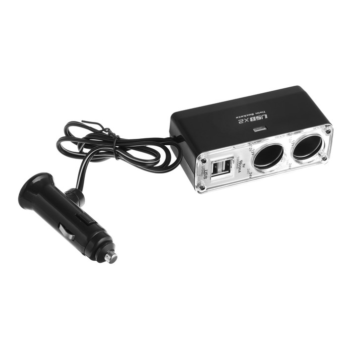 Разветвитель прикуривателя TORSO, 2 гнезда, 2 USB, 12/24 В, провод 65 см Разветвитель прикуривателя TORSO, 2 гнезда, 2 USB, 12/24 В, провод 65 см