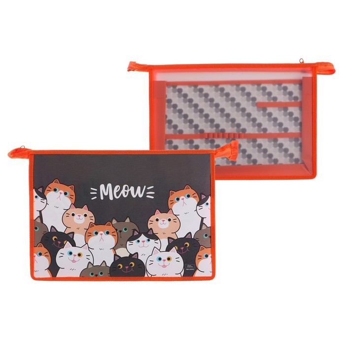 Папка для труда А4, 325 х 230 х 100 мм, молния сверху, пластиковая, ПТР-22  Папка для труда А4, 325 х 230 х 100 мм, молния сверху, пластиковая, ПТР-22 "Коты"