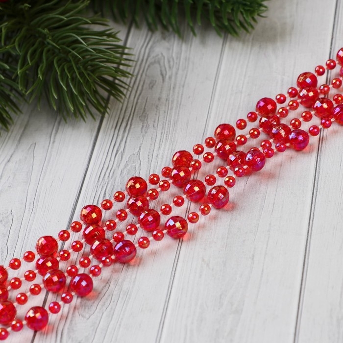 Бусы на ёлку 2,7 м d-7 мм Бусы на ёлку 2,7 м d-7 мм "Льдинка" гранёные бусины, красный