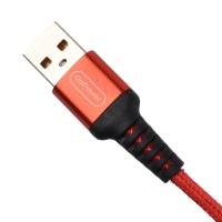 Кабель GoPower GP02L, Lightning - USB, 2.4 А, 1 м, передача данных, нейлон, красный