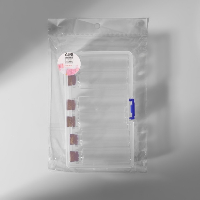 Набор баночек для хранения бисера, d = 2,2 × 7 см, 6 шт, в контейнере, 14,5 × 8,5 × 3,5 см