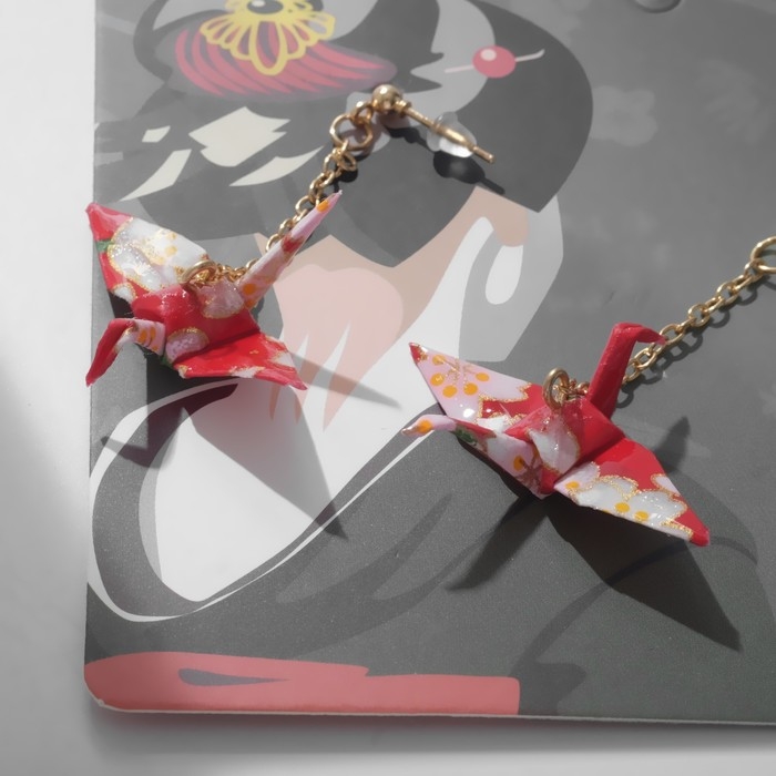 Серьги с жемчугом «Япония» яркое оригами, цветные в золоте Серьги с жемчугом «Япония» яркое оригами, цветные в золоте