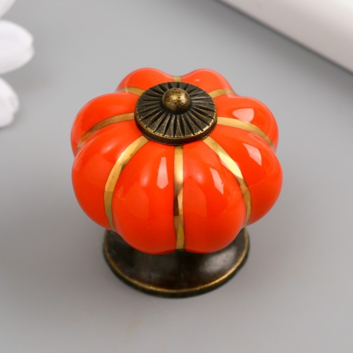 Ручка для шкатулки керамика, металл Ручка для шкатулки керамика, металл "Тыковка" апельсин 4х4х4 см