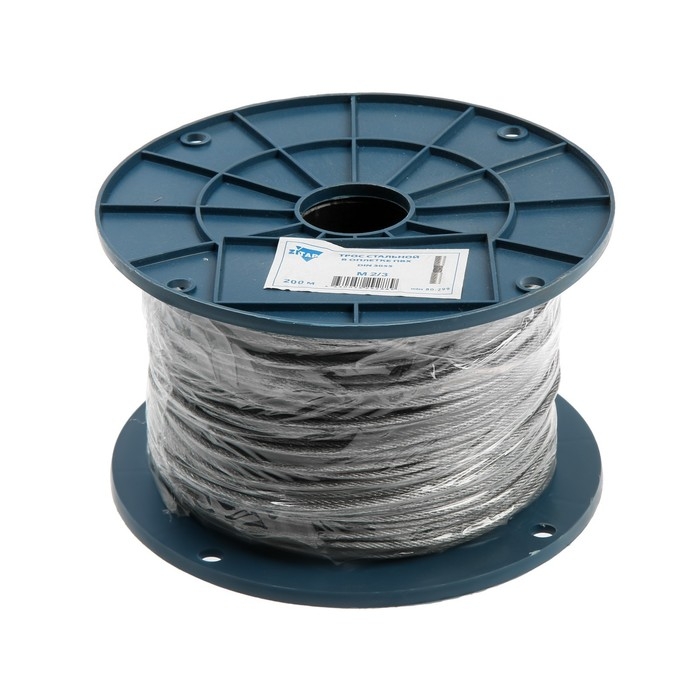 Трос для растяжки DIN 3055, в оплетке ПВХ, d=2/3 мм, в катушке 200 м Трос для растяжки DIN 3055, в оплетке ПВХ, d=2/3 мм, в катушке 200 м