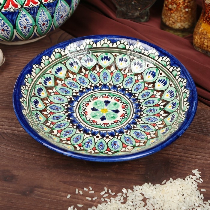 Тарелка Риштанская Керамика Тарелка Риштанская Керамика "Узоры", синяя, глубокая, микс, 20 см