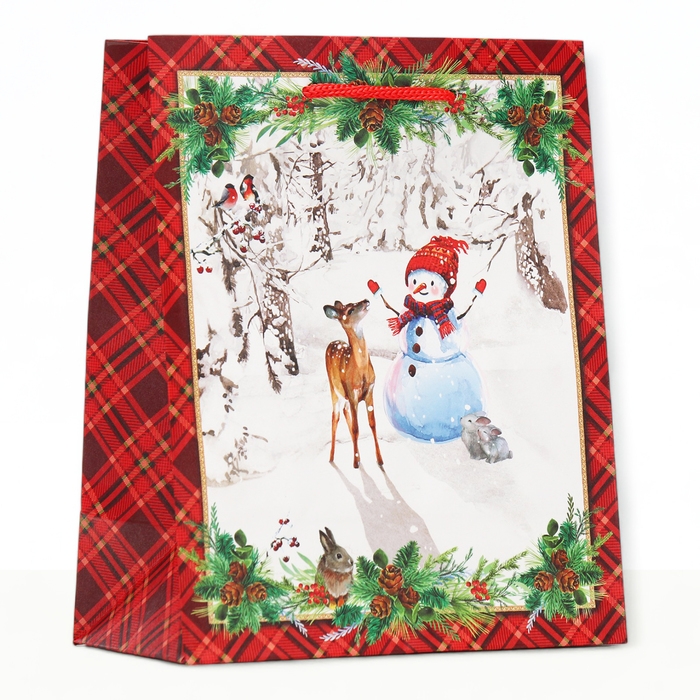 Новый год. Пакет подарочный Новый год. Пакет подарочный "Снеговик и олень", 18 х 22,3 х 10 см.