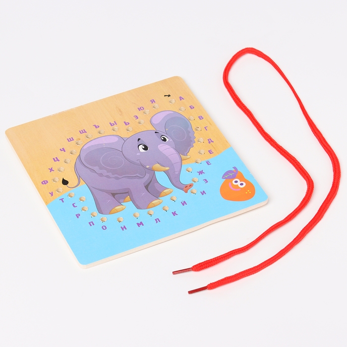 Шнуровка слоник «Учим алфавит» 14,5 × 14,5 × 0,5 см Шнуровка слоник «Учим алфавит» 14,5 × 14,5 × 0,5 см