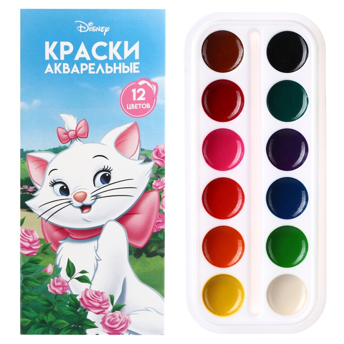 Акварель медовая «Кошечка Мари», 12 цветов, в картонной коробке, без кисти Акварель медовая «Кошечка Мари», 12 цветов, в картонной коробке, без кисти