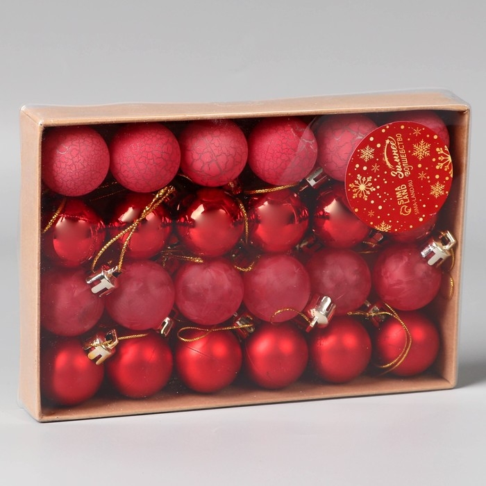 Набор шаров пластик d-3 см, 24 шт Набор шаров пластик d-3 см, 24 шт "Традиция" треск, красный