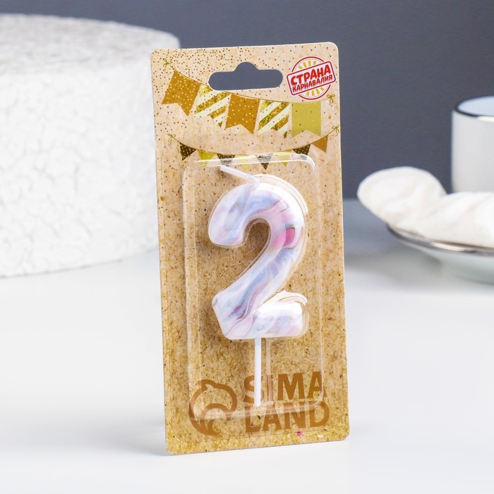 Свеча в торт  Свеча в торт "Белый мрамор", цифра "2", 5,5 см