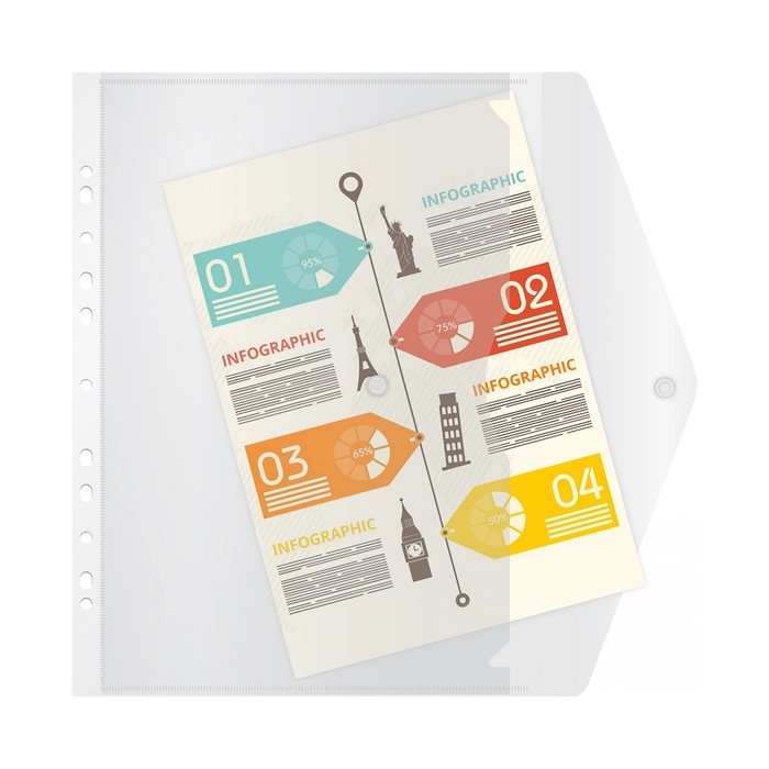 Папка-конверт на кнопке А4, 180 мкм, Calligrata Office, прозрачная, перфорация по длинной стороне, бесцветная Папка-конверт на кнопке А4, 180 мкм, Calligrata Office, прозрачная, перфорация по длинной стороне, бесцветная