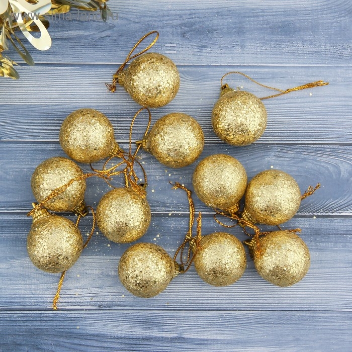 Набор шаров пластик d-2,5 см, 12 шт Набор шаров пластик d-2,5 см, 12 шт "Шарики" золото