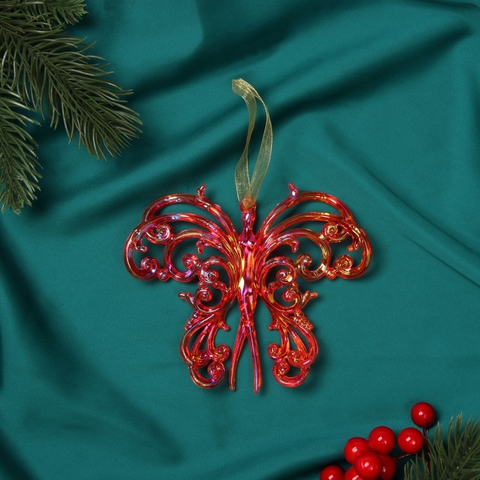 Украшение ёлочное Украшение ёлочное "Кружевная бабочка" 10х12 см, красный перелив