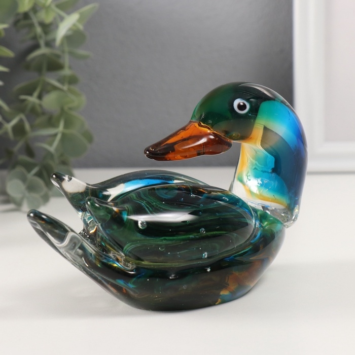 Сувенир стекло Сувенир стекло "Уточка-мандаринка" зелёный 8х15,5х9,5 см