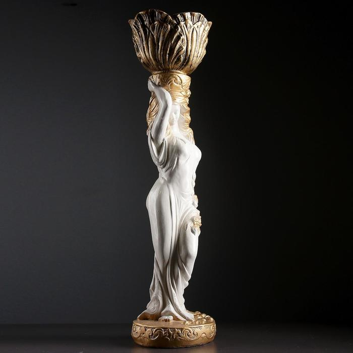 Фигура Фигура "Девушка стоя кашпо на голове средняя" белый-бронза, 1,5 л / 19х80х19см