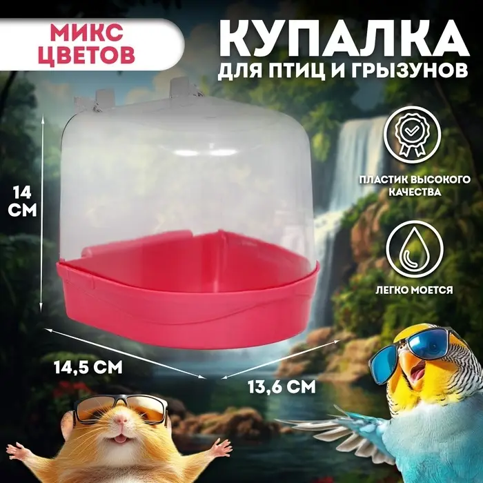 Купалка для птиц, 145&times;136&times;140 мм, пластик, цвет МИКС