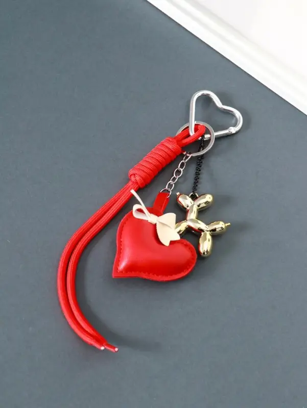 Брелок на карабине кожзам, текстиль "Сердце и собачка" с узлом 21х6,8х2,5 см