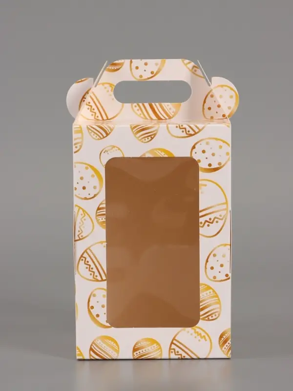 Пасхальная коробочка с окном и с ручкой "Золотые яйца" 10 х 10 х 15 см