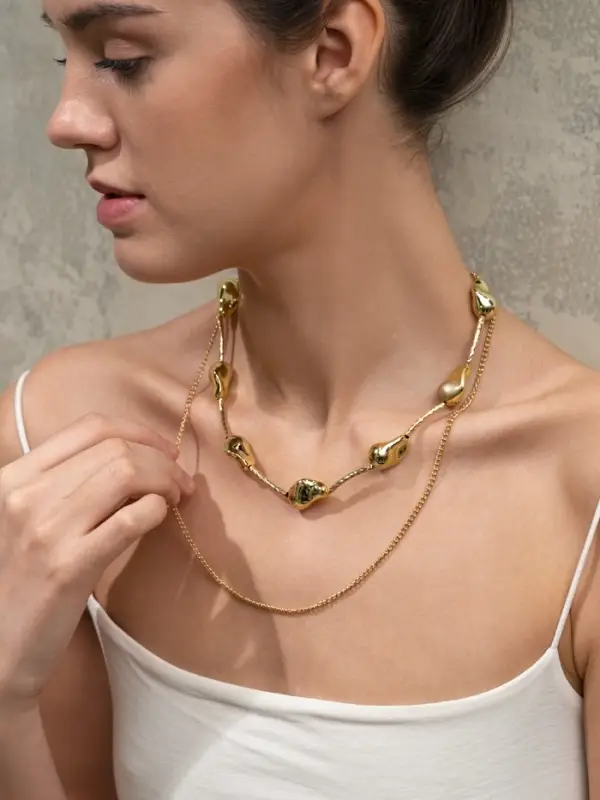 Колье цепочка &laquo;барокко&raquo;, 2 яруса, цвет золото