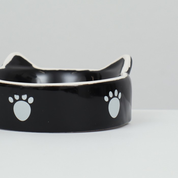 Миска керамическая  Миска керамическая "Кошачье семейство" 40/60 мл  двойная 19 х 10,5 х 3,5 см, чёрно-белая