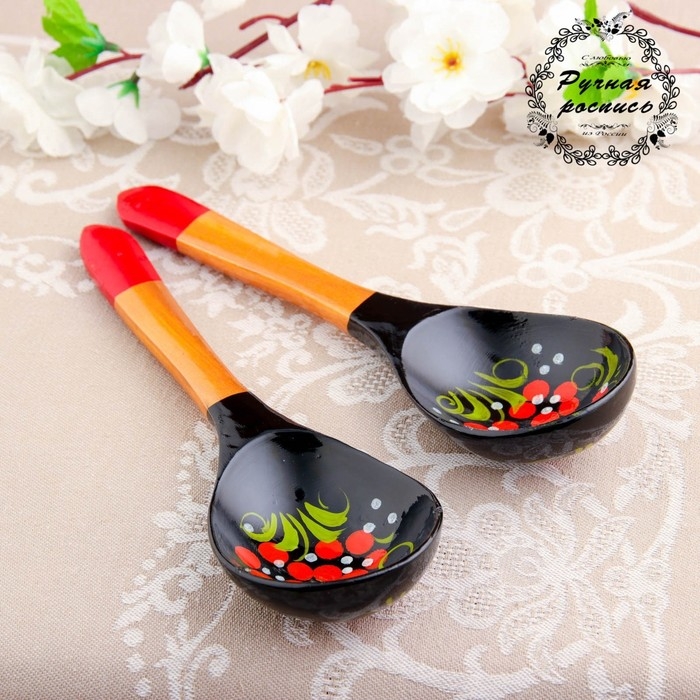 Ложка «Чернушка», салатная, 6×21, хохлома Ложка «Чернушка», салатная, 6×21, хохлома