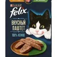 Влажный корм Felix "Вкусный Паштет" , курица/кролик 75г