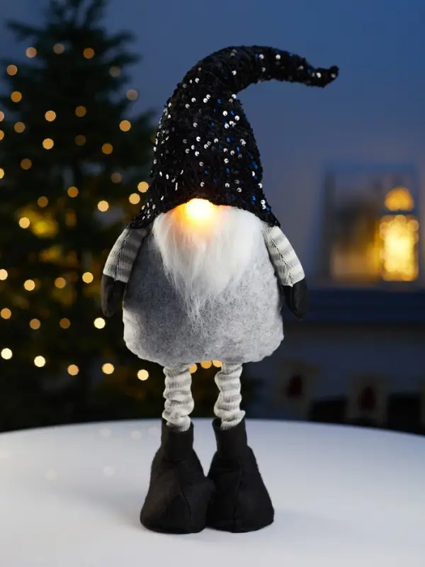 Фигура текстиль «Гном в черном» 50-70 см, телеск-е ножки, 1LED, LR1130х3 (в компл.),Т/БЕЛЫЙ