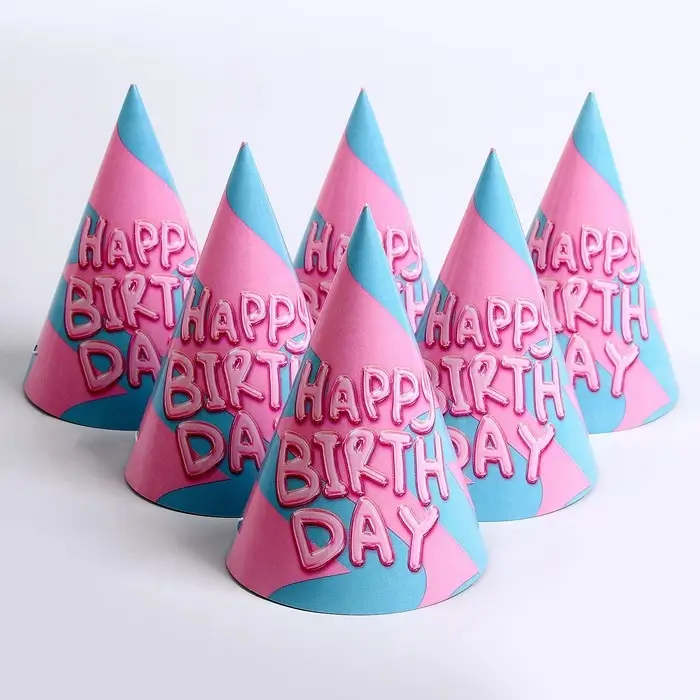 Колпак бумажный Happy Birthday, (набор 6 шт) Колпак бумажный Happy Birthday, (набор 6 шт)