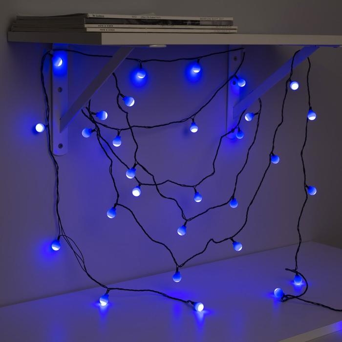 Гирлянда «Нить» 5 м с насадками «Шарики синие», IP20, тёмная нить, 30 LED, свечение синее, 8 режимов, 220 В Гирлянда «Нить» 5 м с насадками «Шарики синие», IP20, тёмная нить, 30 LED, свечение синее, 8 режимов, 220 В
