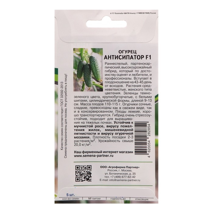 Семена огурец партенокарпический Семена огурец партенокарпический "Антисипатор" F1, 5 шт.