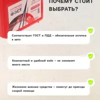 Автомобильная аптечка первой помощи &laquo;ФЭСТ&raquo;, дорожная, перечень №2, красная