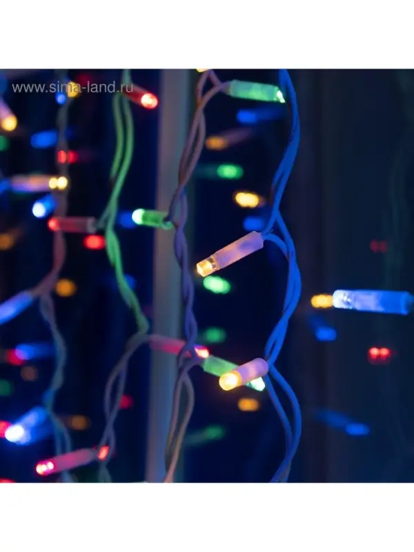 Гирлянда &laquo;Занавес&raquo; 2&times;1.5 м, IP65, УМС, белая нить каучук, 300 LED, свечение мульти, 220 В
