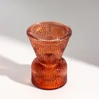 Подсвечник стекло на 1 свечу "Арки и полоски" оранж d=2,2 и 4,5 см 7х7х9,3 см