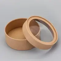 Коробка круглая подарочная, завальцованная с окном, крафт, 15&times;6 см
