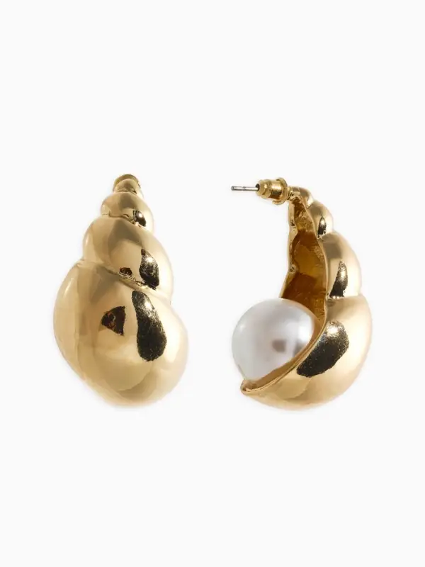 Серьги "Морской мир", улитка. цвет белый в золоте