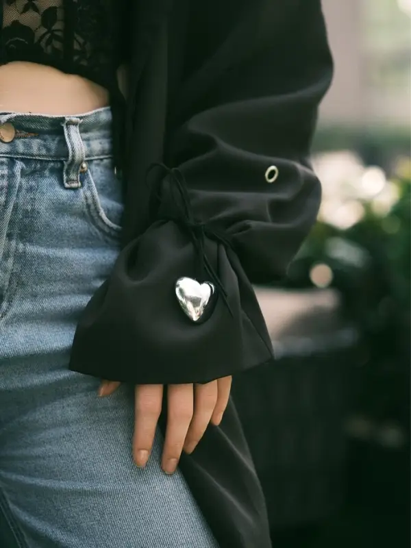 Чокер &laquo;Сердце&raquo;, крупное, металлик, чёрный в серебре, 60 см