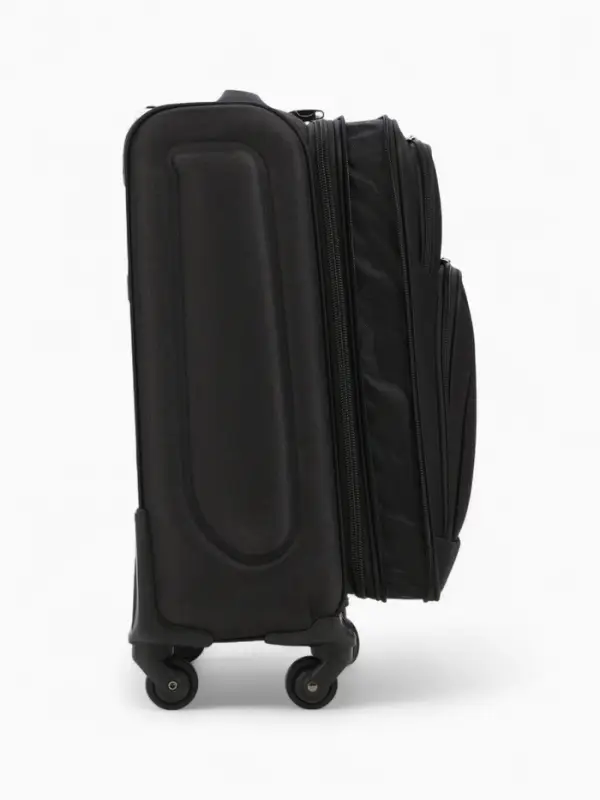 Чемодан 20 Чемодан 20", Текст, 37*23*54, отд на молнии, 2 нар/карм, увелич, код замок, 4 колеса, черный 10875