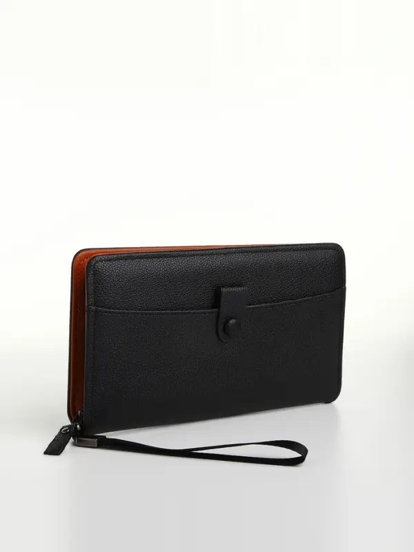 Портмоне-клатч мужской на молнии, с ручкой, наружный карман, чёрное