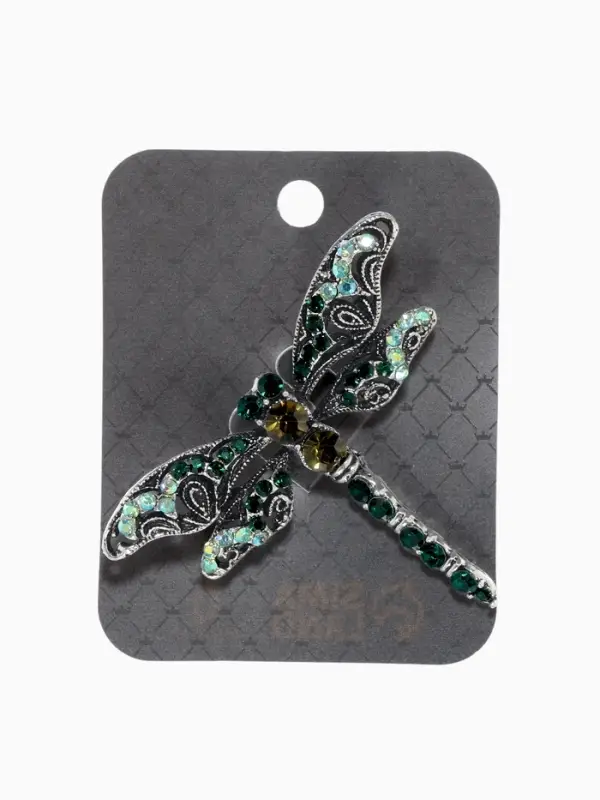 Брошь &laquo;Стрекоза ажурная&raquo;, чёрный, зелёная в чернёном серебре