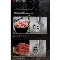 Мясорубка BRAYER 1609BR, электрическая, 2000 Вт, реверс, 3 диска, 3 насадки, 2 кг/мин