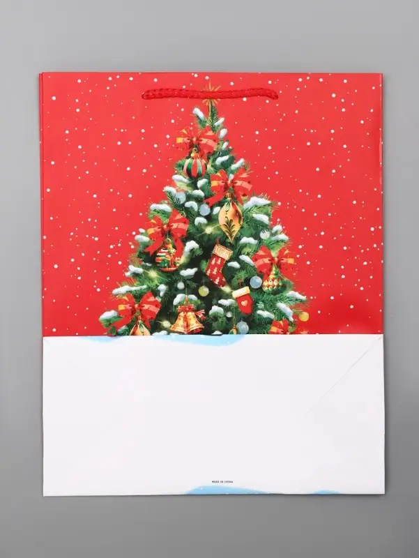 Пакет подарочный новогодний ламинированный, «Дед Мороз летит» 26×12×32 см