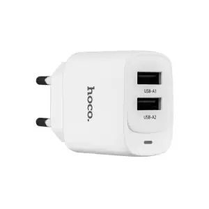 Переходник сетевого зарядного устройства C141A HOCO на 2 USB 2.1A белый