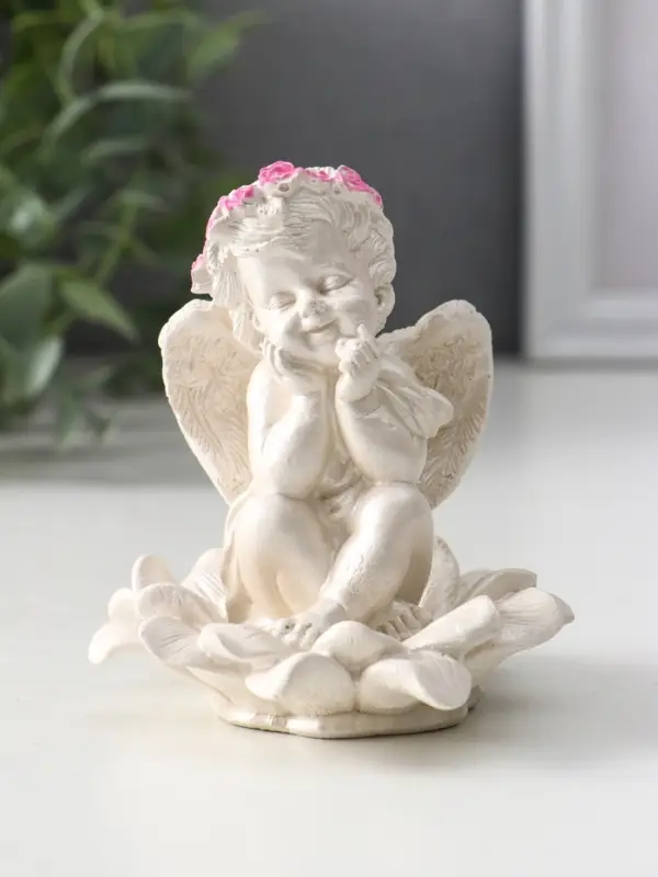 Фигурка гипс &laquo;Ангел на цветке&raquo;, 8.5&times;7.5&times;7 см, перламутр