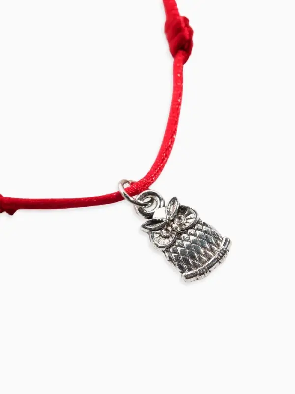 Браслет-оберег &laquo;Красная нить&raquo;, кошельковая сова, цвет чернёное серебро, 20 см