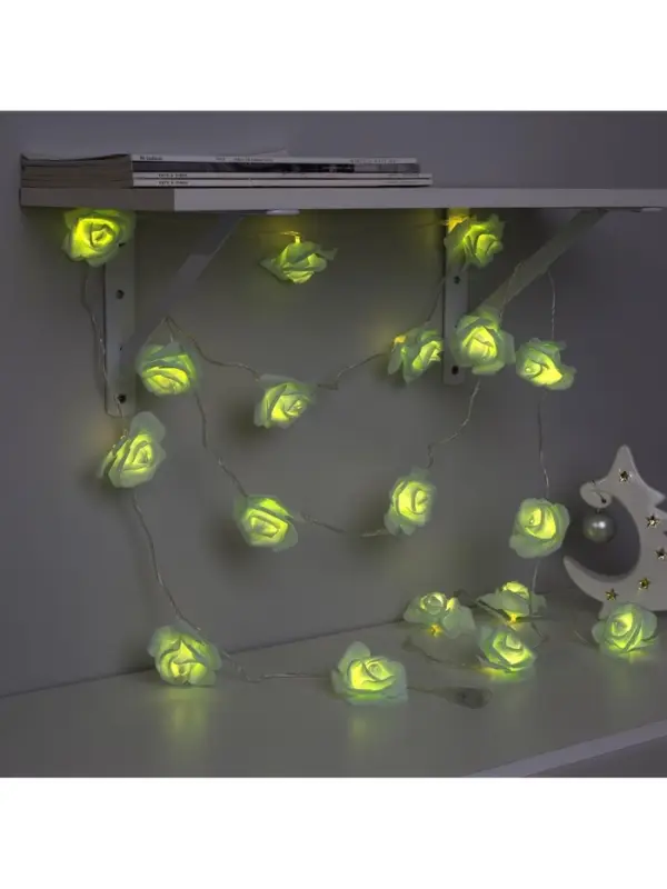 Гирлянда &laquo;Нить&raquo; 5 м с насадками &laquo;Розы зелёные&raquo;, IP20, прозрачная нить, 20 LED, свечение тёплое белое, 220 В