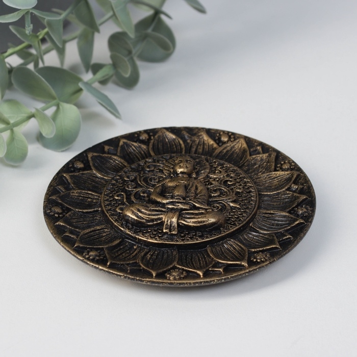 Подставка под благовония полистоун "Будда медитирует" золото 9,8x9,8x1 см