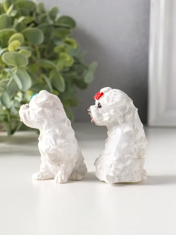 Сувенир полистоун "Белые терьеры с бантиками" набор 2 шт 3,7х5,2х6,2 см