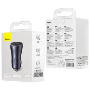 Переходник автомобильного зарядного устройства на 2 USB 60W CGJM000013 Baseus серый