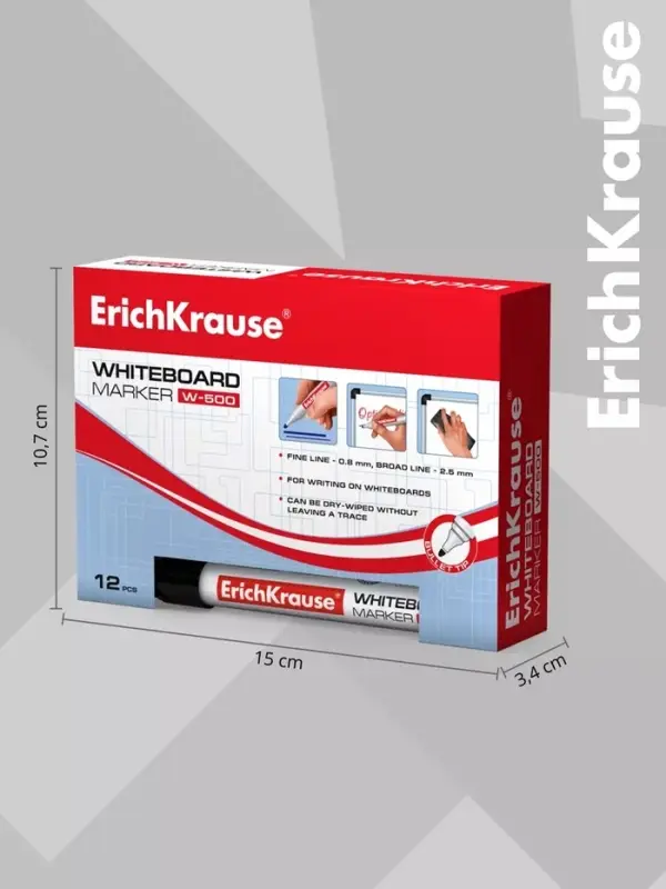 Маркер для доски ErichKrause. W-500, узел 2.5 мм, ширина линии 0.8-2.5 мм, спиртовой, чёрный